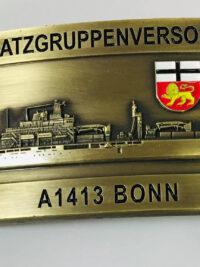 Gürtelschnalle - A1413 EGV BONN - massiv, messingf., m. Wappen
