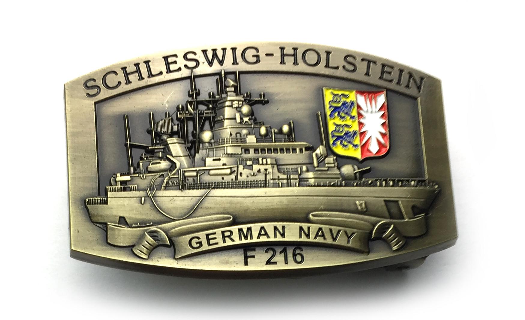 Gürtelschnalle - F216 Fregatte SCHLESWIG-HOLSTEIN - massiv m. Wappen