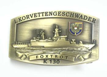 K130 Korvette Besatzung FOXTROT - Gürtelschnalle massiv messingfarben m. Wappen